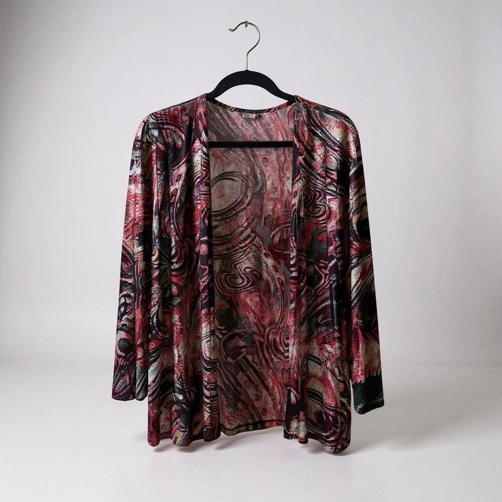 Caribe Over Shirt Women's Plus Sz 3XL  Red/White/Black/Red Open Front Cardigan